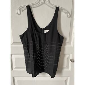 Line and Dot Chain Embellished Tank Top Black XS New